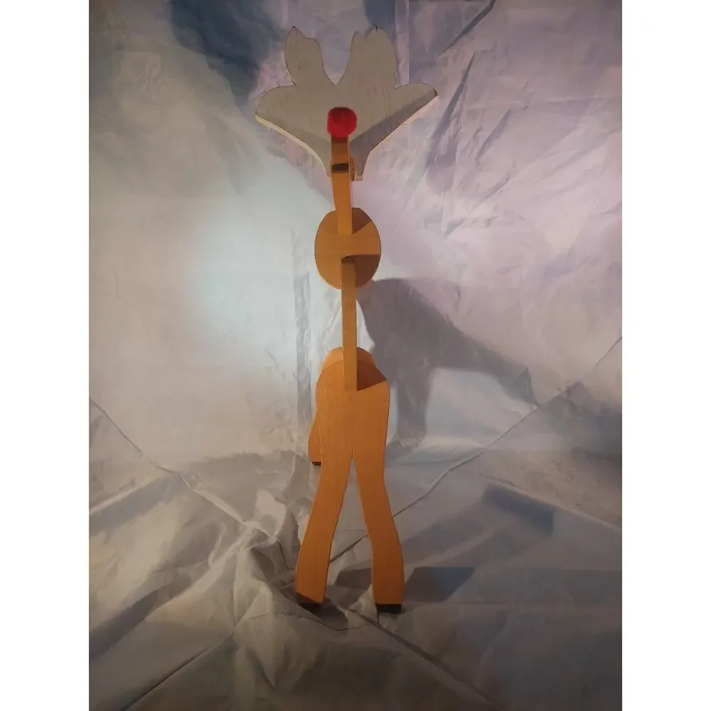 Vintage Rudolph Reindeer Christmas Decoration 19.5” Painted Wood Slot Build